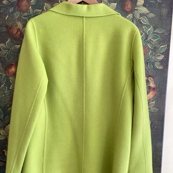 Linda Allard Ellen Tracy Chartreuse Green Open Front 100% Wool Jacket w/Pockets - Picture 2 of 7